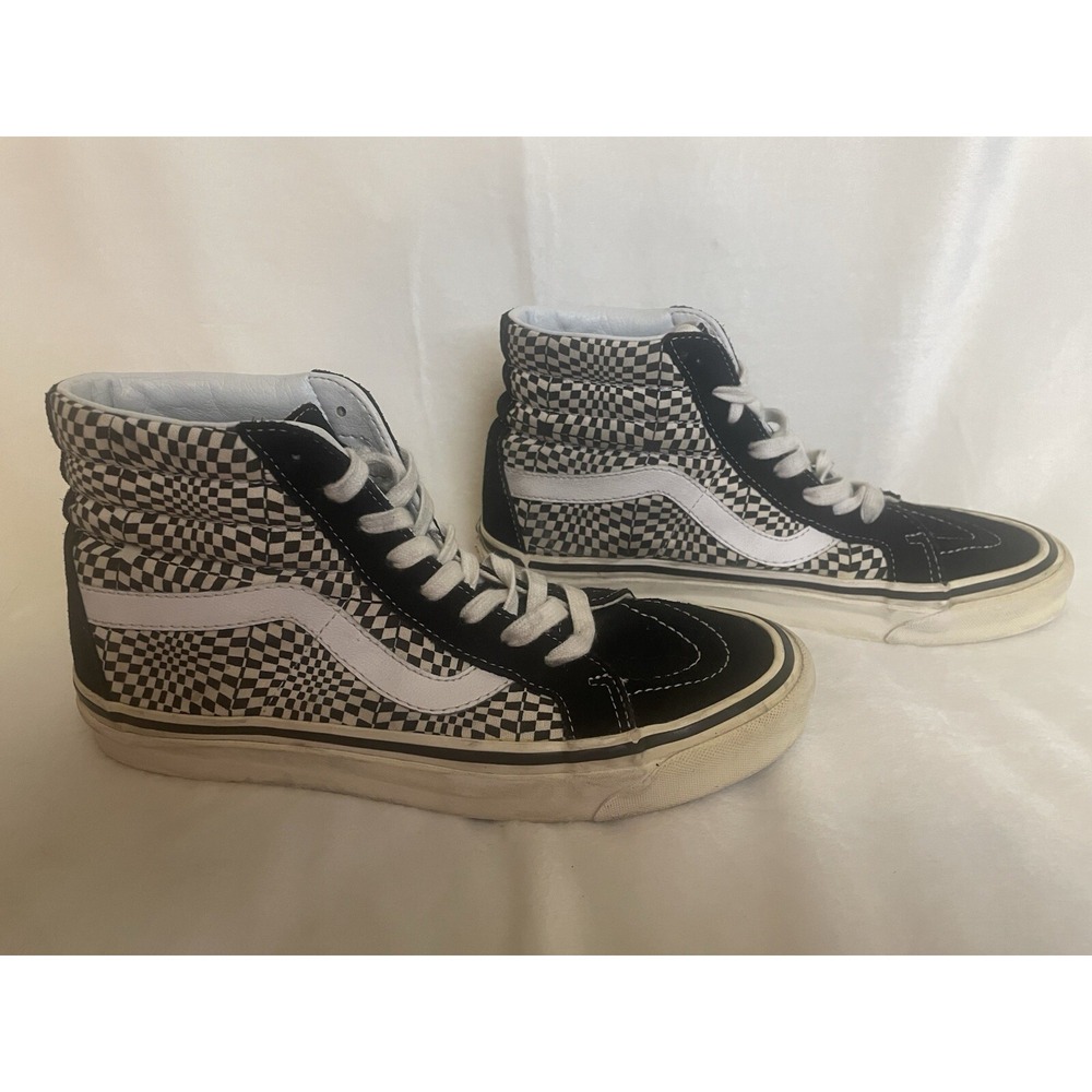 VANS Sk8-Hi Black and white Checkers Suede & Canvas men’s 8‎ women’s 9.5